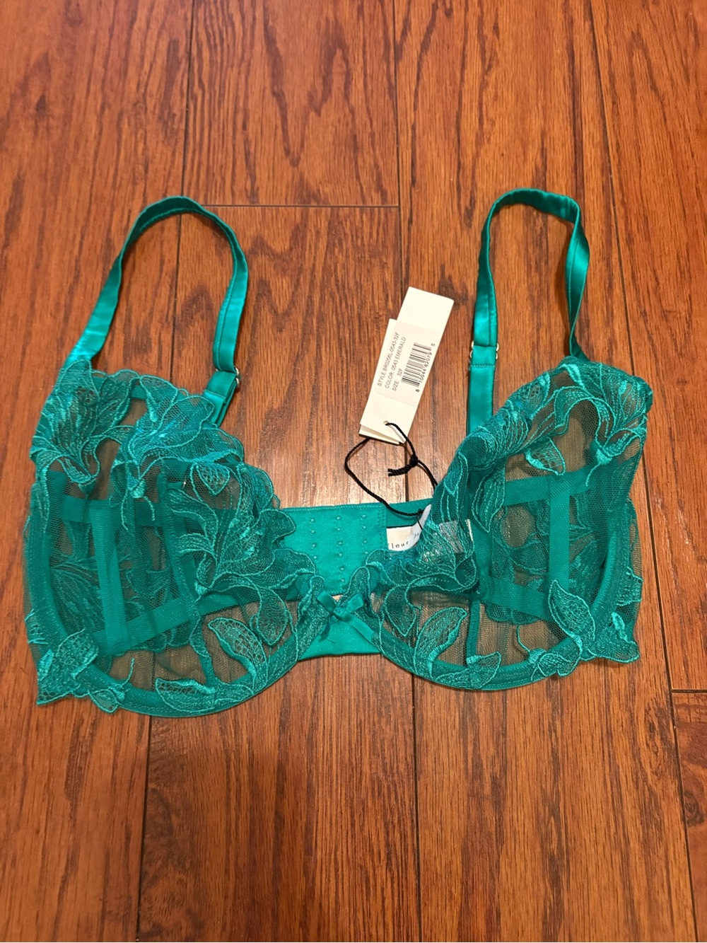 Fleur du Mal Teal Sheer Embroidered Underwire Bra